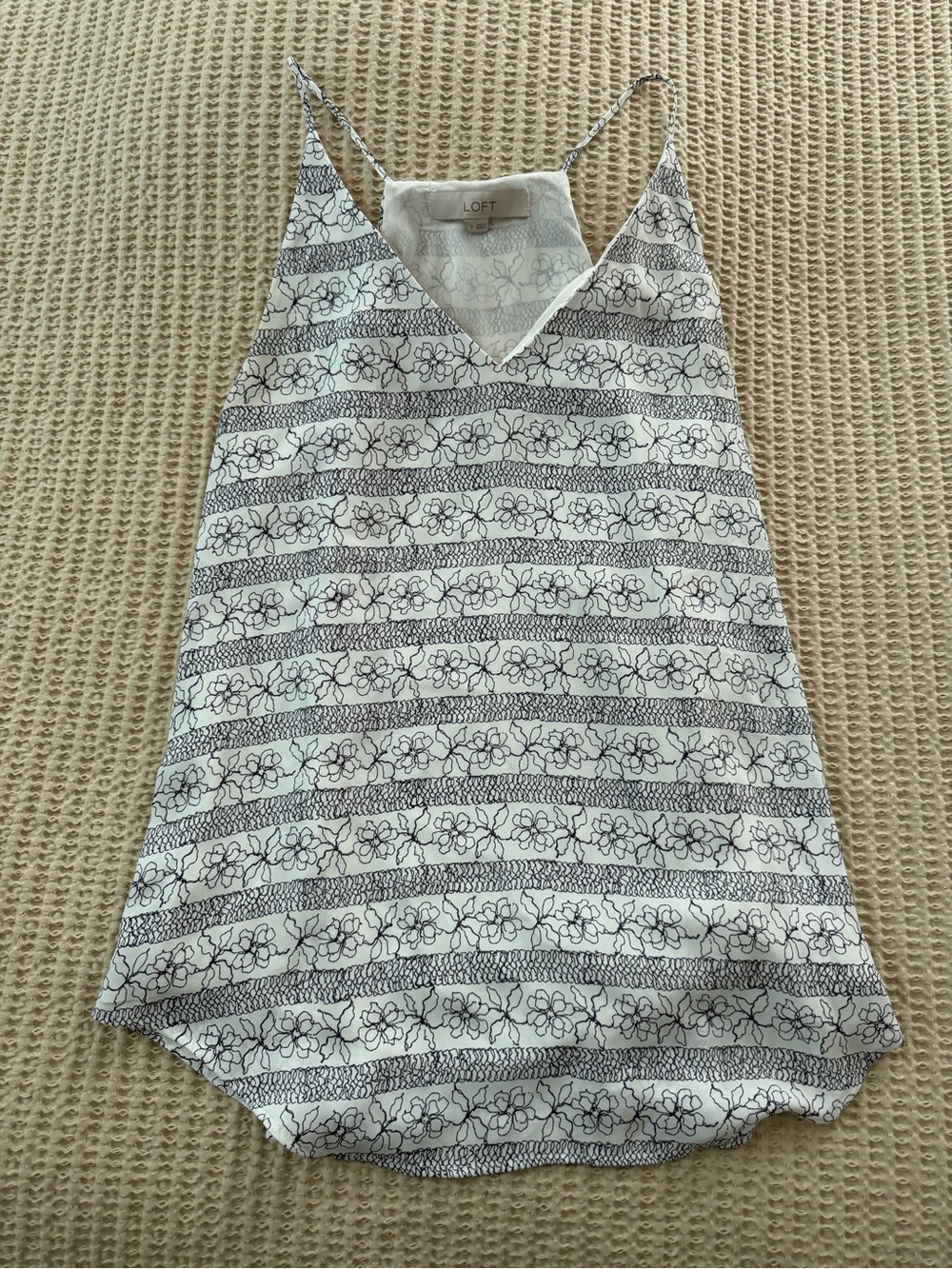 LOFT Black & White Floral Stripe V‑Neck Cami